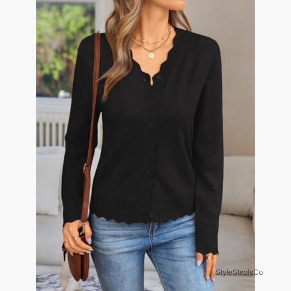 Large Lightweight Cardigan Sweater V-Neck Button Down Long Sleeve - Picture 5 of 6